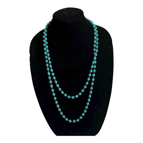 Chunky Turquoise Howlite Bead Rosary Chain Necklace In Presentation Box - Picture 5 of 6